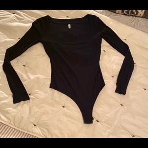 Black Free People Bodysuit with Square Neckline